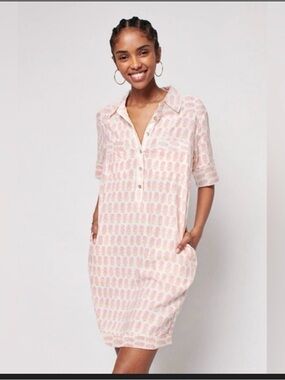 Faherty Pink and White Printed Polo Shirt Dress